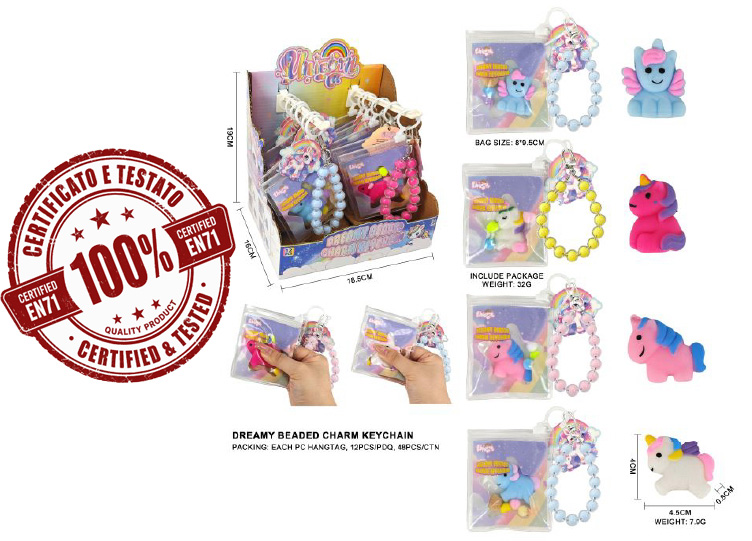 UNICORNI Dreamy Beaded Charm Portachiavi 4,5cm (In busta 8x9cm) c/backcard In espo da 12pz 4ass…x12…x48